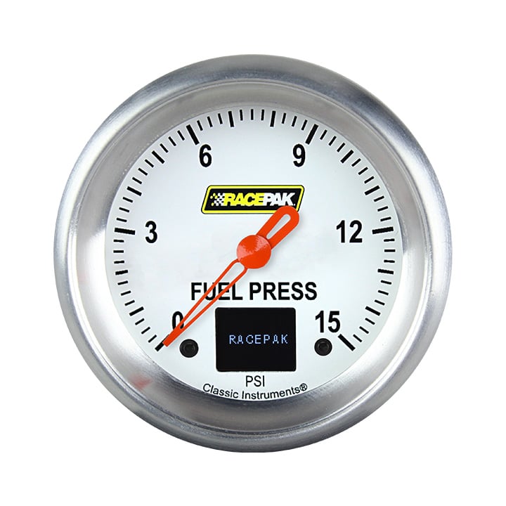 Classic Instruments Racepak 2-5/8" Fuel Press 15 White - 250-CI-345WA