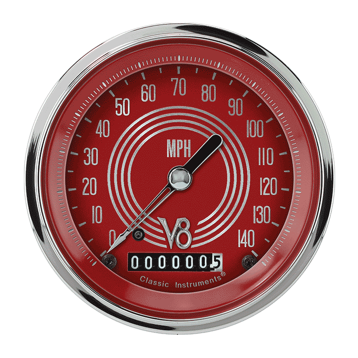 Classic Instruments V8 Red Steelie 3" Speedometer Gauge (140 MPH) - V8RS55SLF