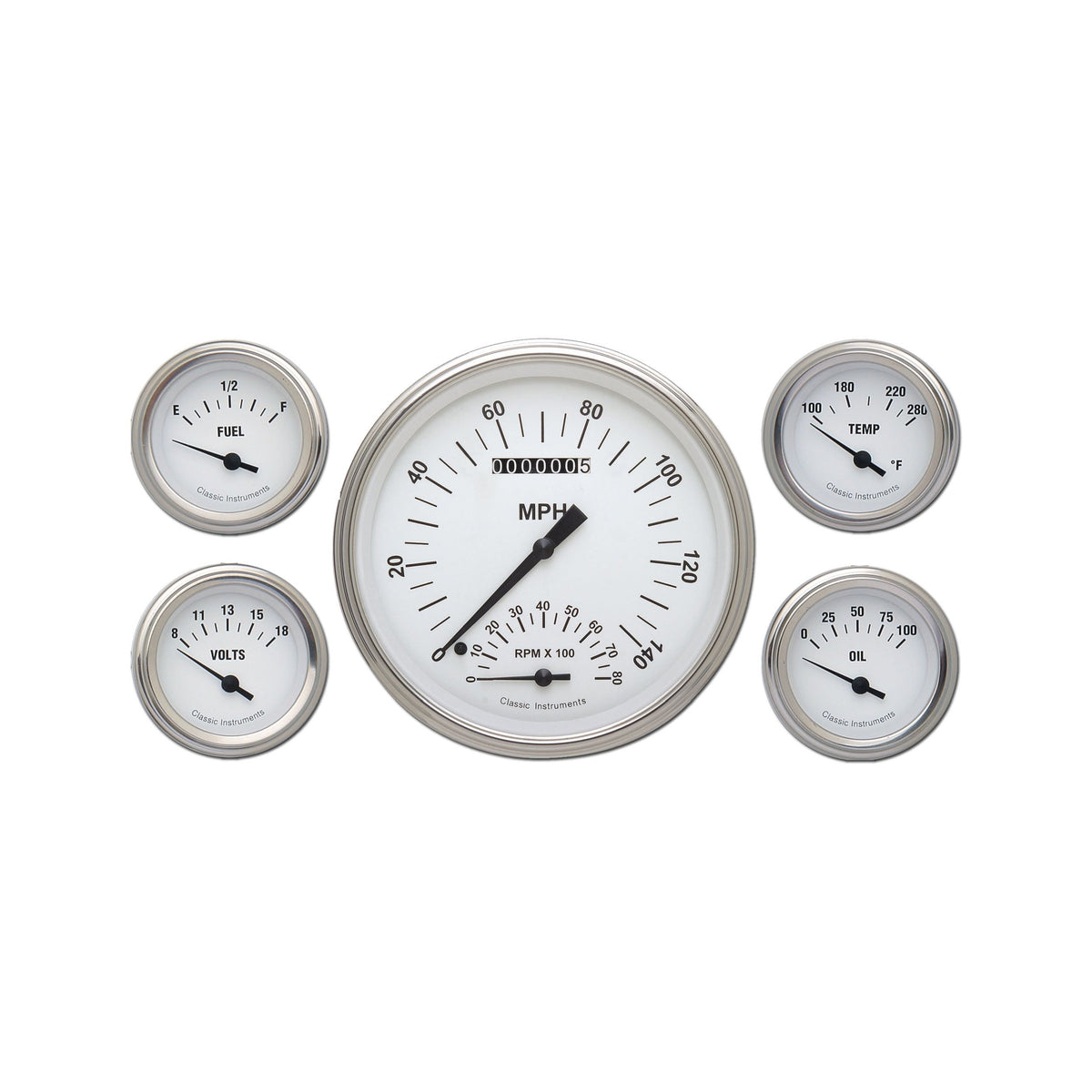 Classic Instruments White Hot 5" Speedo/Tach With 2-1/8" Fuel/Oil/Temp/Volt GM - WH65SLC