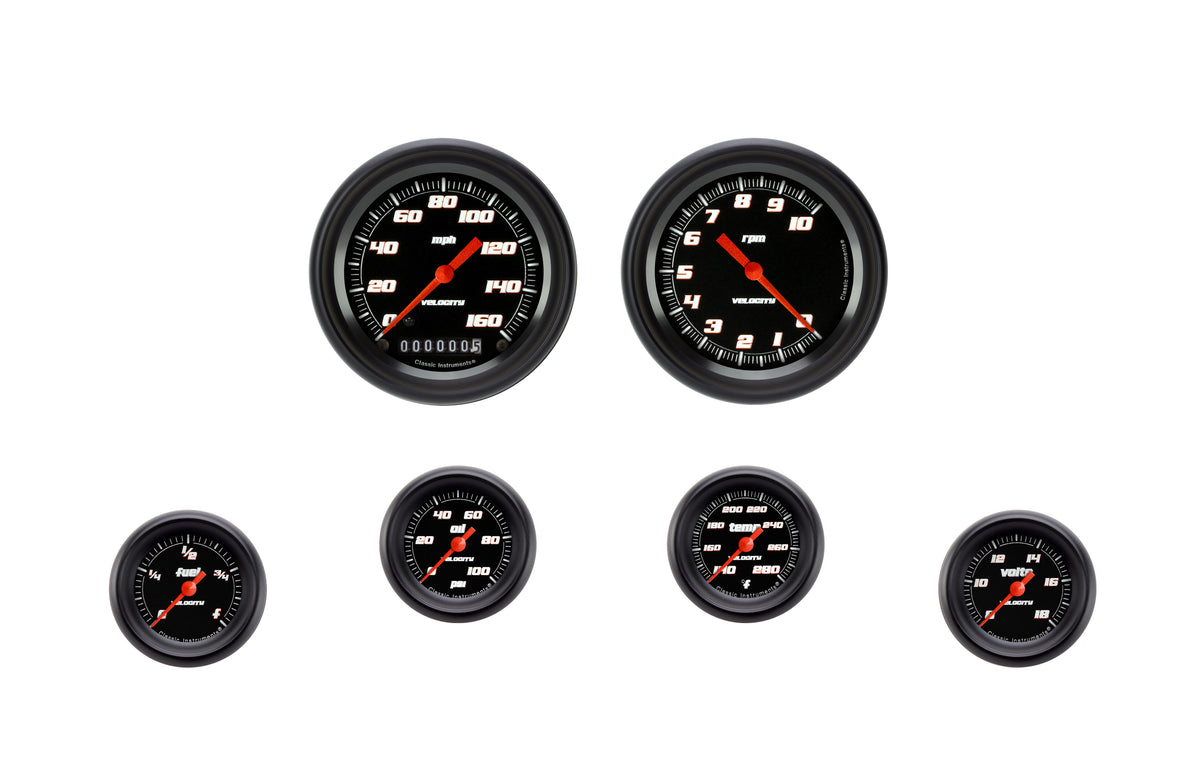 Classic Instruments Velocity Black 2-1/8" Full Sweep Six Gauge Set - VS101BBPF