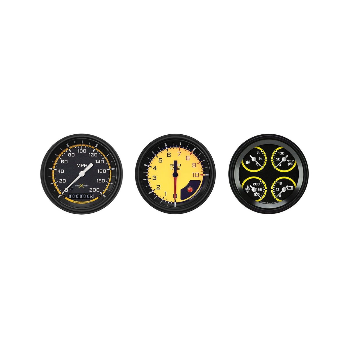 Classic Instruments Autocross Yellow Six Gauge Set - AX03YBLF