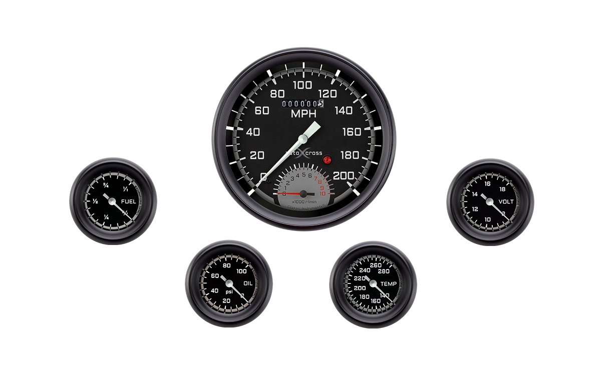 Classic Instruments AutoCross Gray Five Gauge Set - AX165GBPF