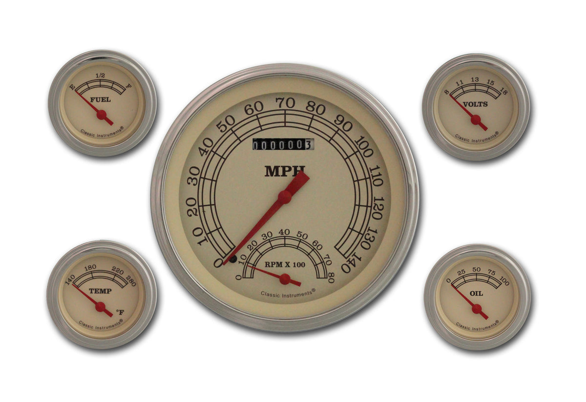 Classic Instruments Vintage 5" Speedo/Tach With 2-1/8" Fuel/Temp/Volt/Oil GM - VT65SLC