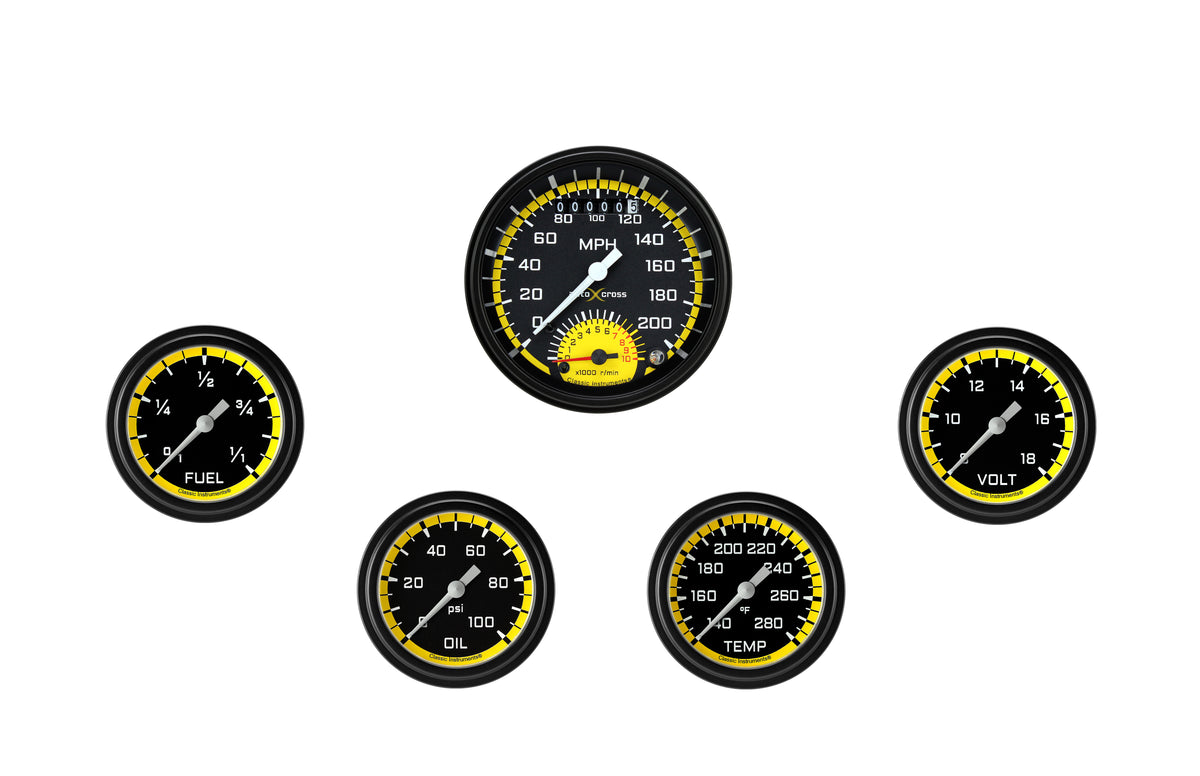Classic Instruments AutoCross Yellow 3" Ultimate With 2-5/8" Fuel/Water/Temp/Oil - AX335YBLF