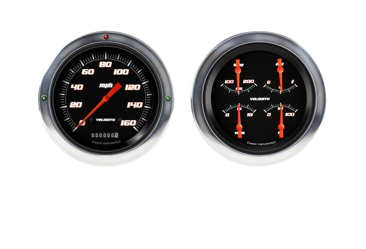 Classic Instruments 1954-55 Velocity Black Chevy Truck 5" Speed/Quad-LS - CT54VSB52-LS