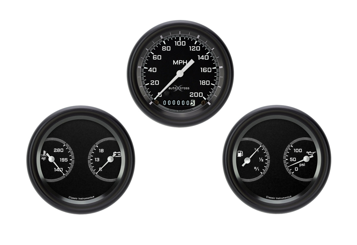 Classic Instruments AutoCross Gray Three Gauge Set - AX04GBPF