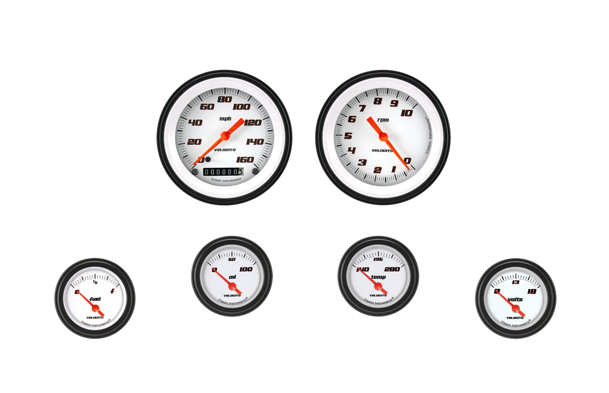 Classic Instruments Velocity White Six Gauge Set - VS01WBLF