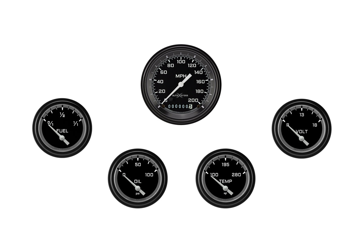 Classic Instruments AutoCross Gray Five Gauge Set - AX200GBLF